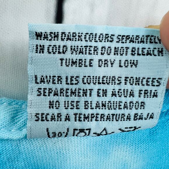 VINTAGE 90s Pro West SMALL Redondo Beach Pirate Skull Blue Tie Dye Crop Top - Picture 8 of 8